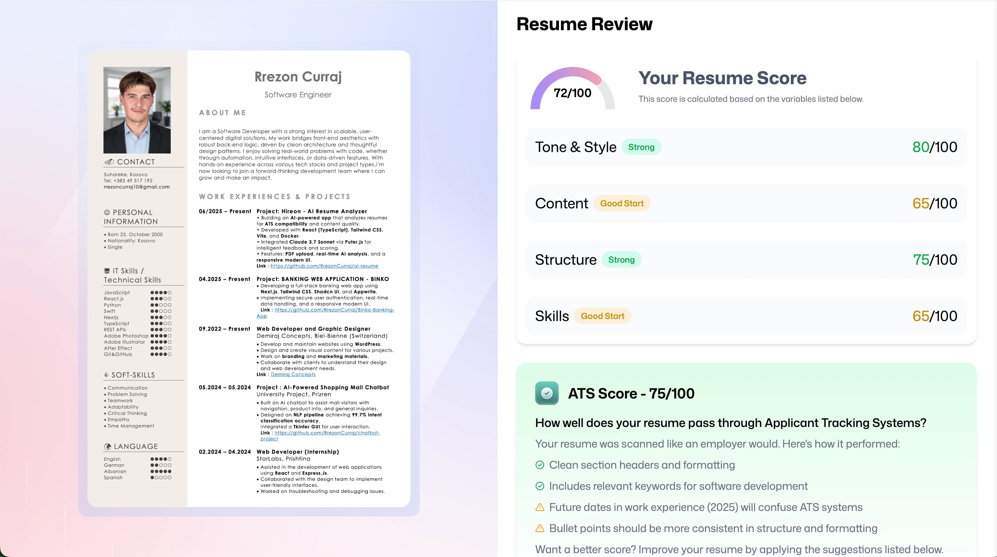 Hireon - AI Resume Analyzer Preview